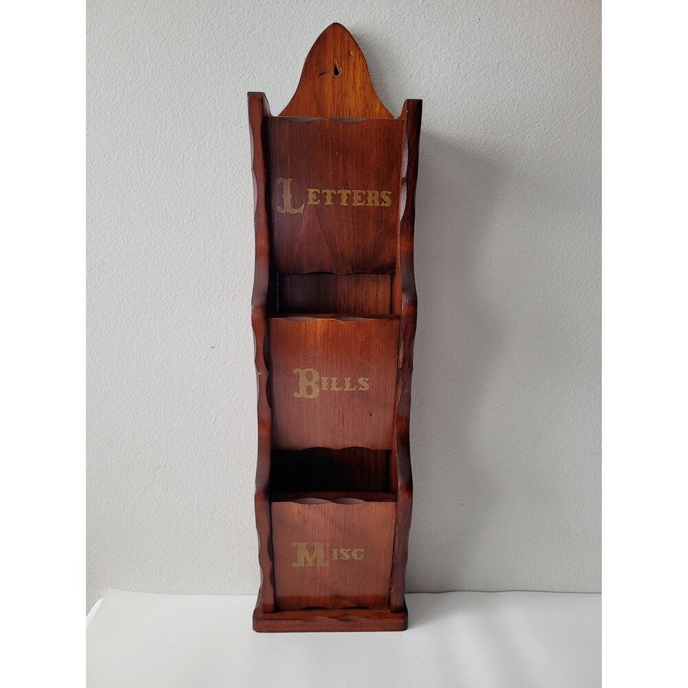 Vintage Wood Mail Letter Pocket Organizer Wall Mounted